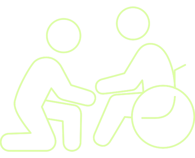 thin-line-assisted-living-icon thin line illustration of figure assisting another figure in a wheel chair