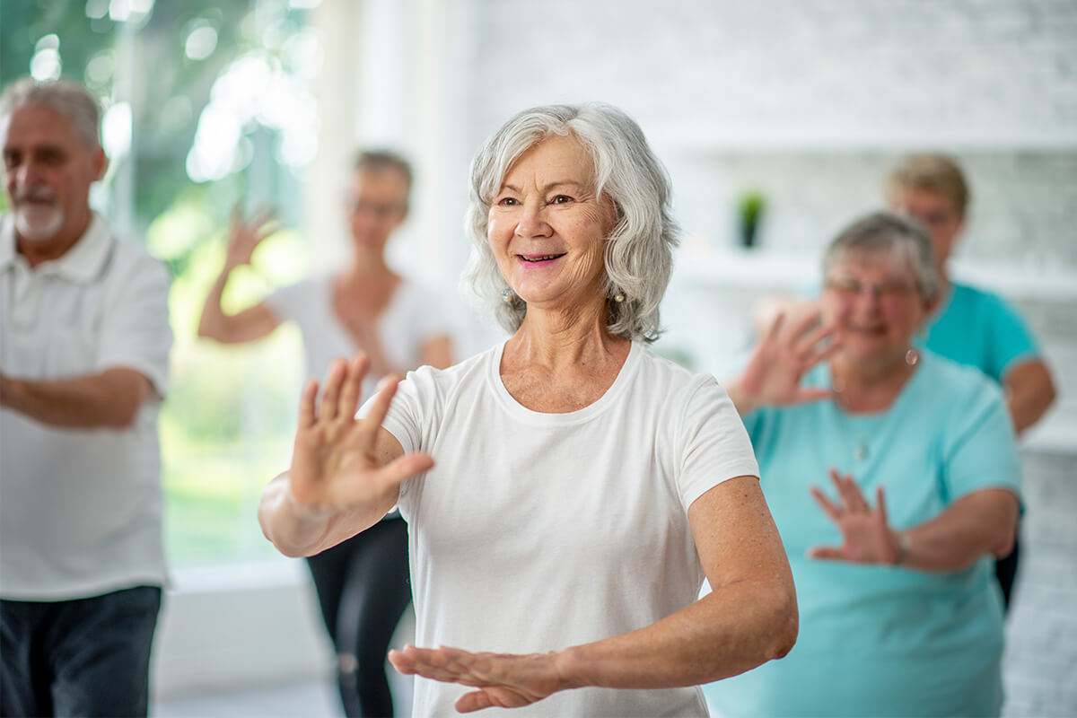 Seniors in a tai chi class